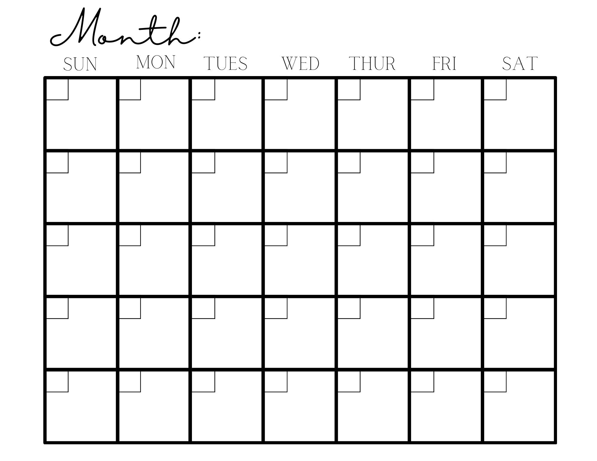 Printable Calendar- 11X8.5-Blank Calendar - Etsy inside Free Printable Blank Calendar 31 Days