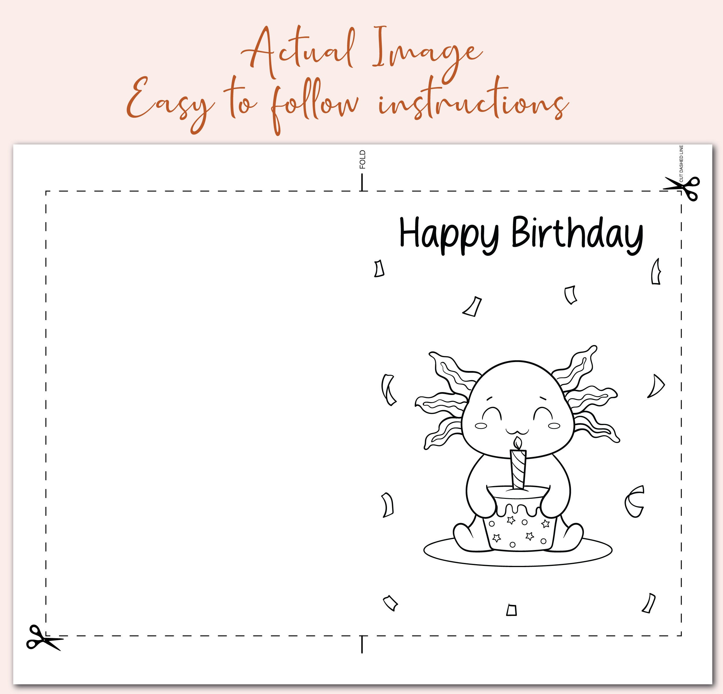 Printable Cute Axolotl Coloring Birthday Card, Printable Greeting throughout Free Printable Axolotl Birthday Card
