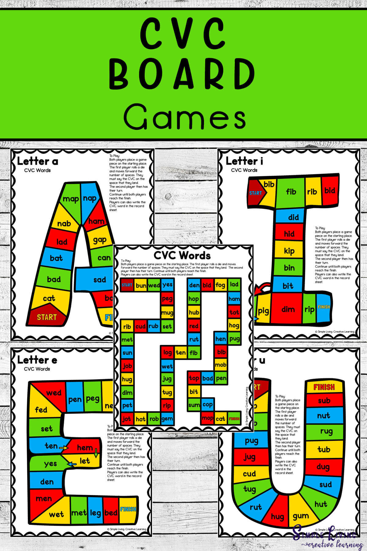 Printable Cvc Board Games - Simple Living. Creative Learning for Free Printable Board Games For Kindergarten
