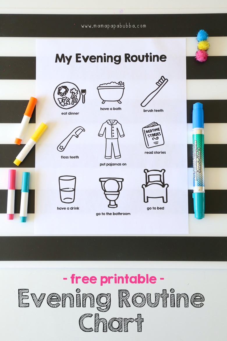 Printable Evening Routine Chart - Mama.papa.bubba. pertaining to Free Printable Bedtime Routine Chart