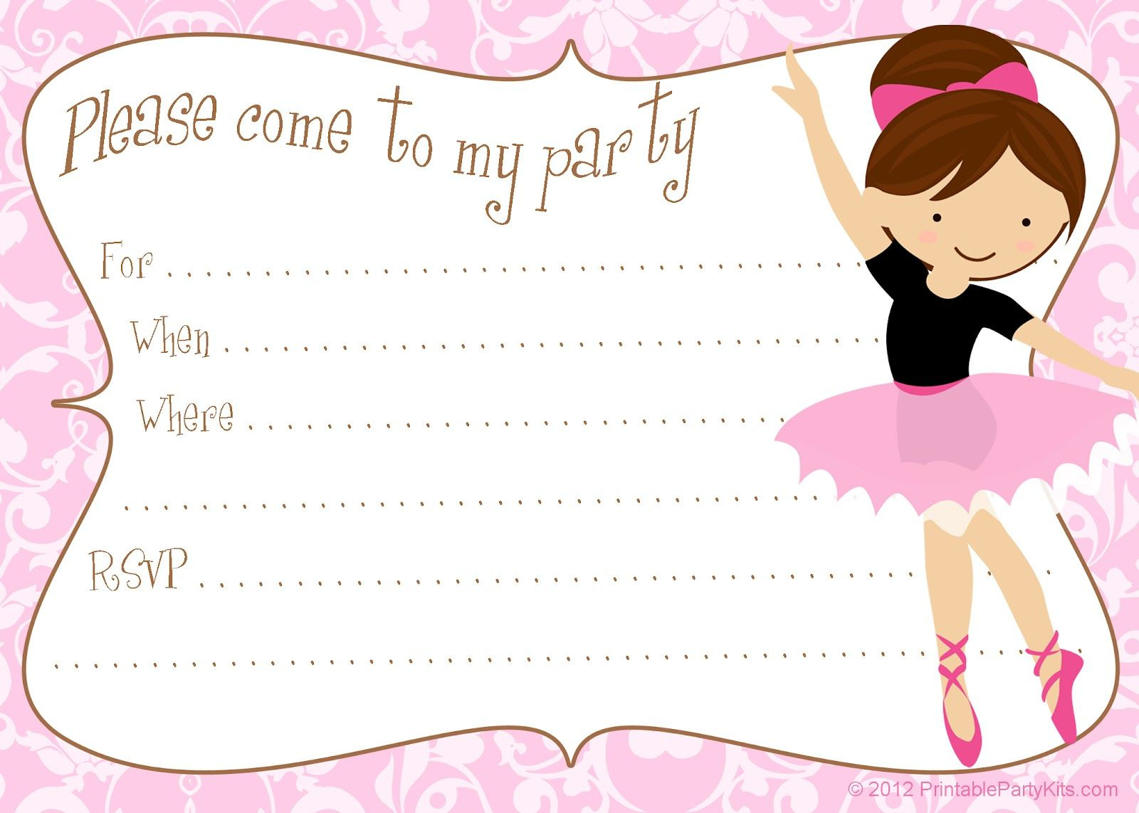 Printable Free Ballerina Party Invites in FREE Printable Ballerina Birthday Invitations