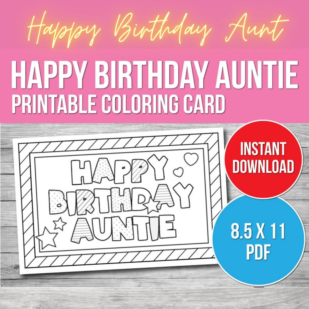 Printable Happy Birthday Aunt Coloring Card (Pdf) - Etsy Canada in FREE Printable Birthday Cards For Aunty