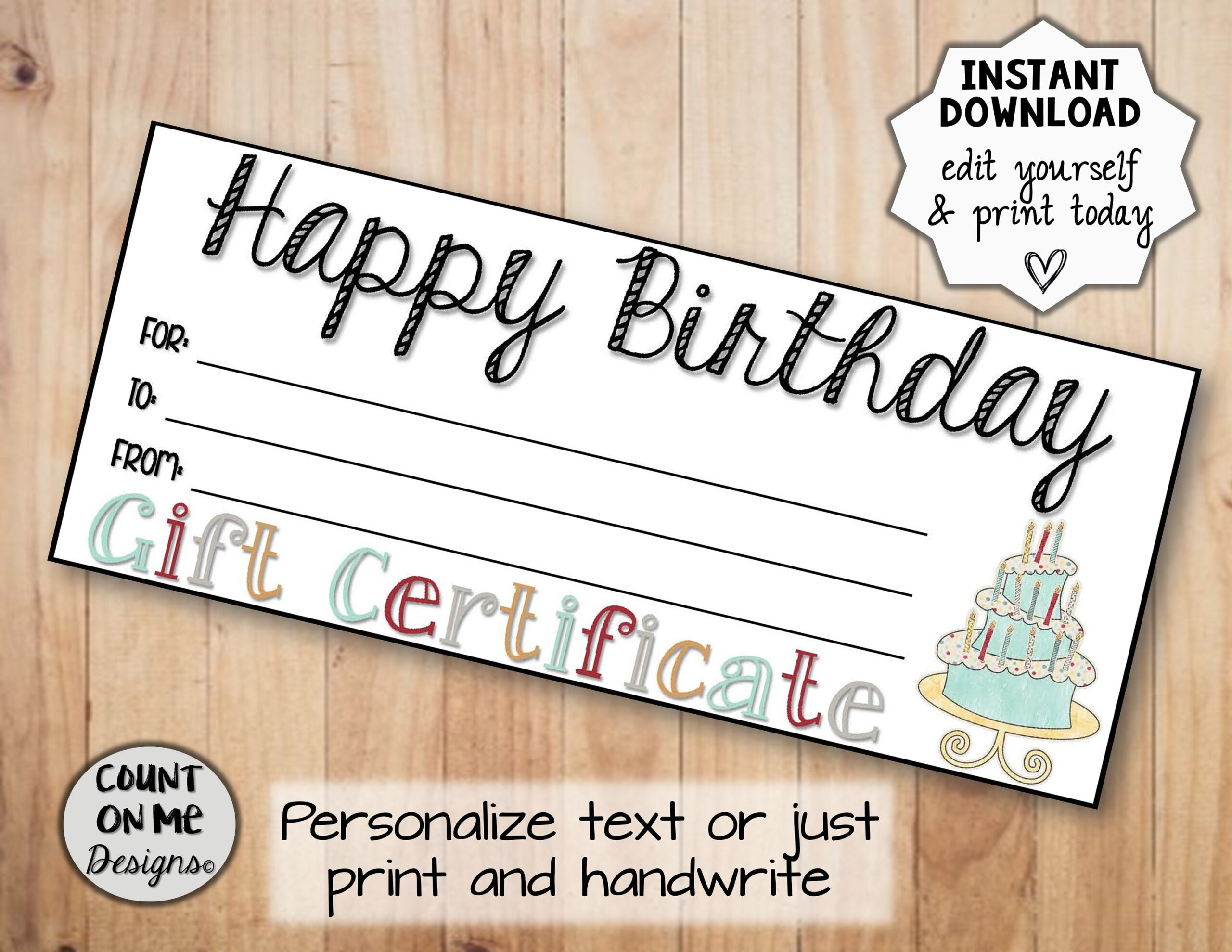 Printable Happy Birthday Gift Certificates - Etsy.de for Free Printable Birthday Gift Certificate
