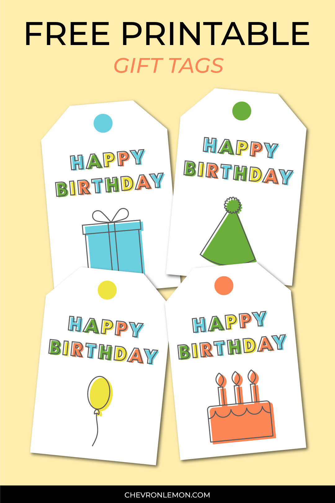 Printable Happy Birthday Gift Tags - Chevron Lemon inside FREE Printable Birthday Name Tags