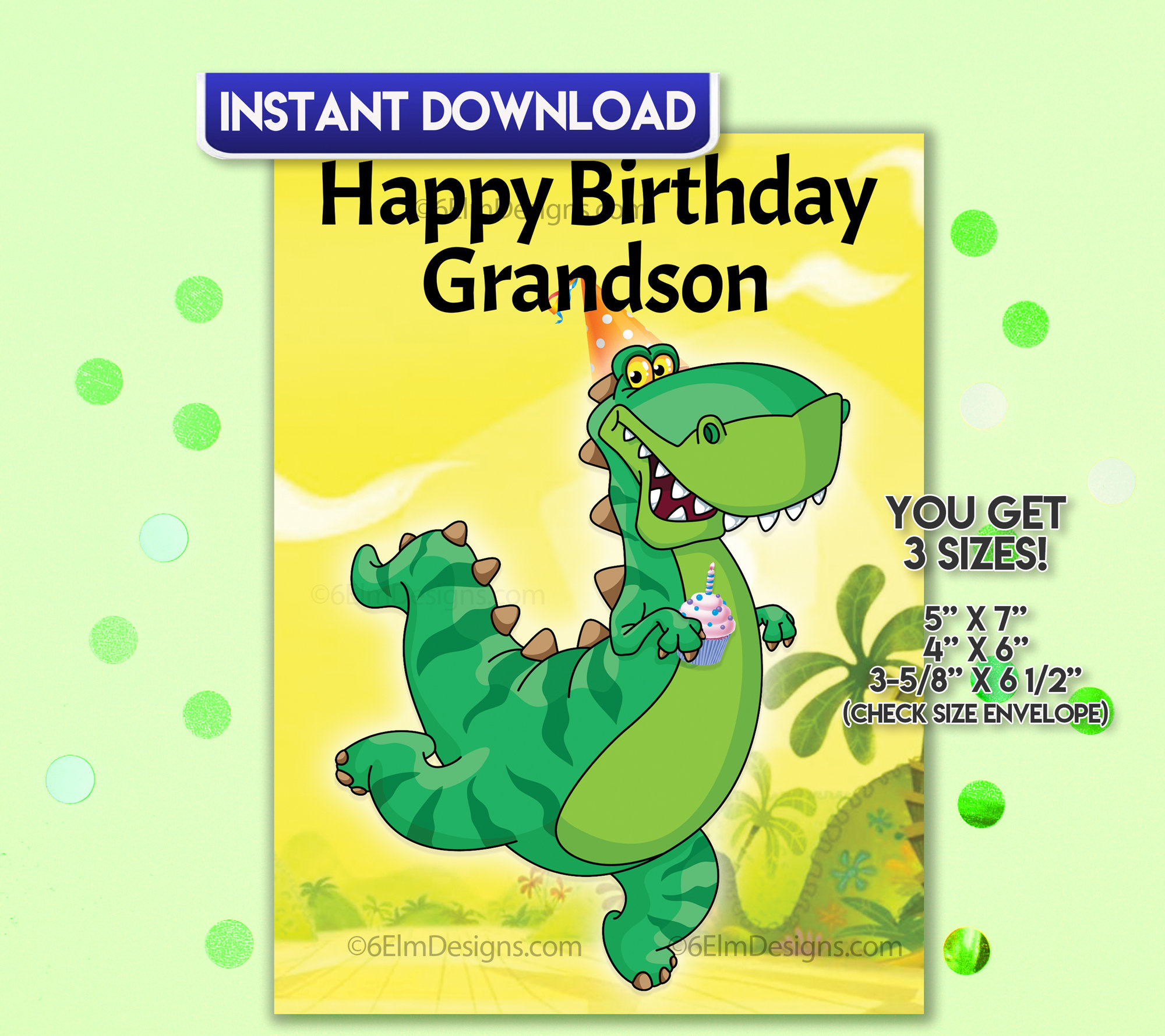Printable Happy Birthday Grandson Dinosaur Instant Download Card within Free Printable Birthday Cards For Grandson