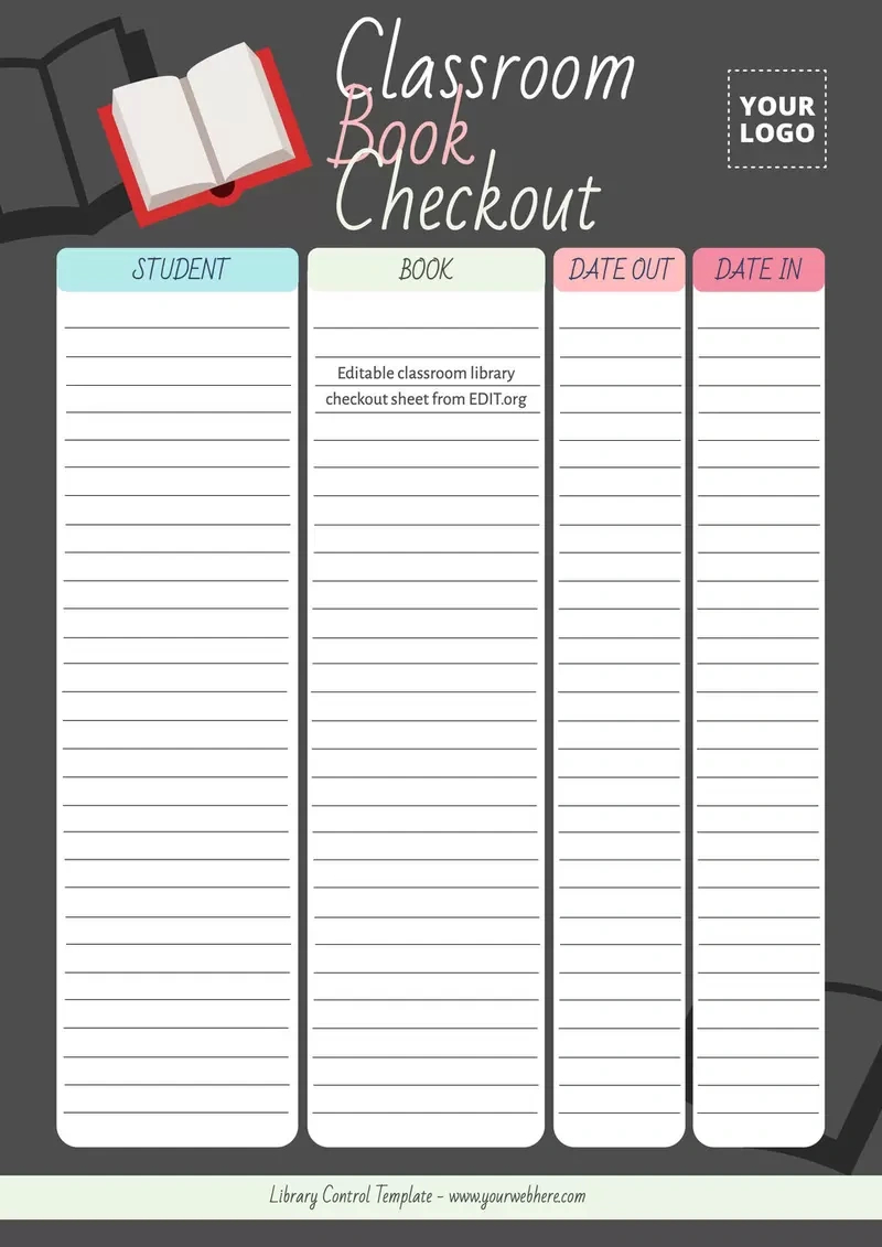 Printable Library Checkout Sheet Templates with Free Printable Book Checkout Form
