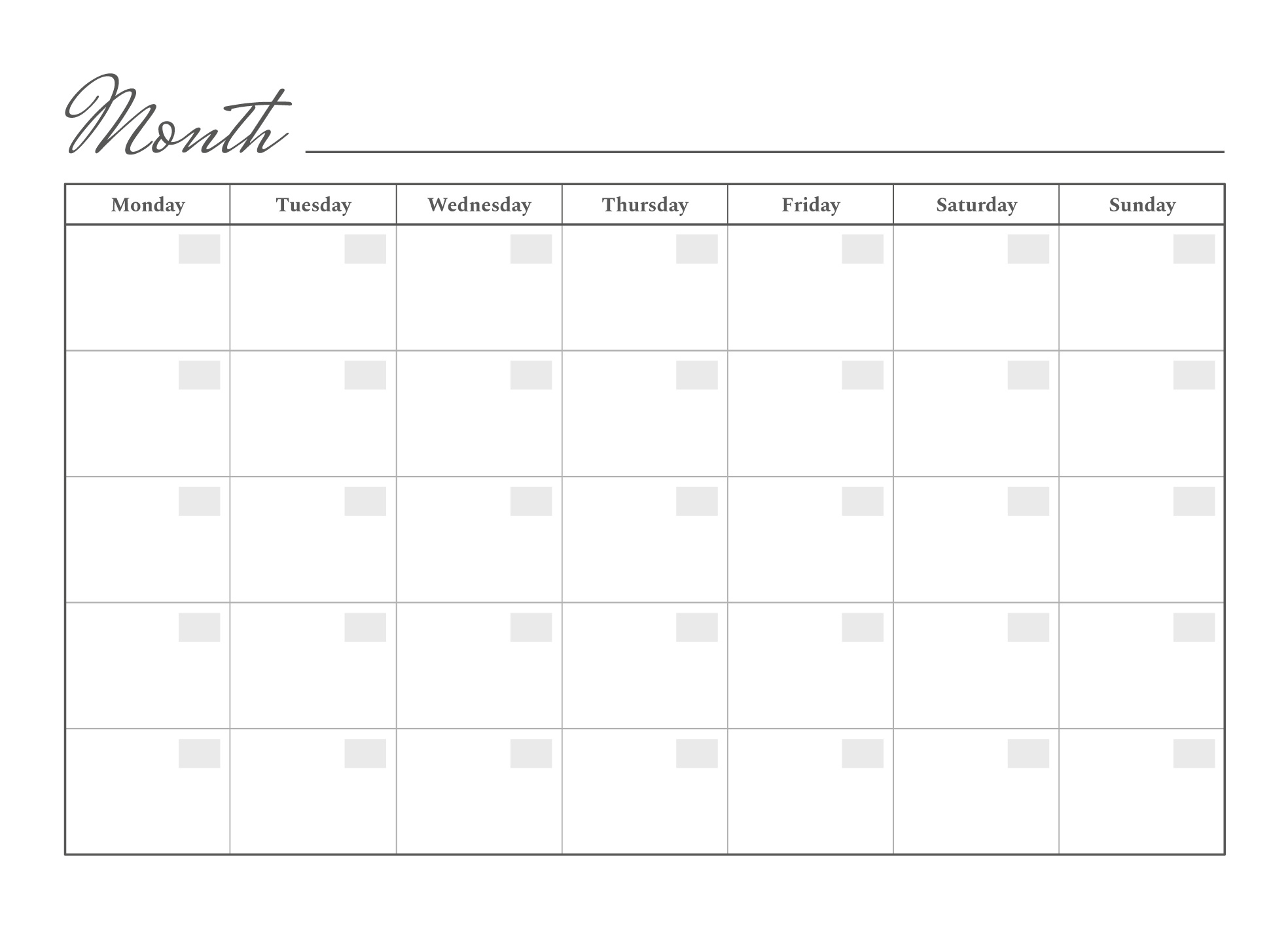 Printable Monthly Calendar Free Google Docs Template - Gdoc.io with FREE Printable Blank Monthly Planner