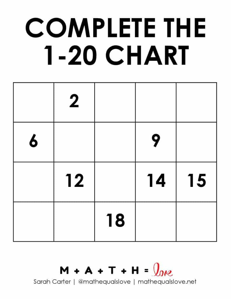 Printable Number Chart 1-20 (Free Pdf Templates) inside FREE Printable Blank Number Chart 1-20