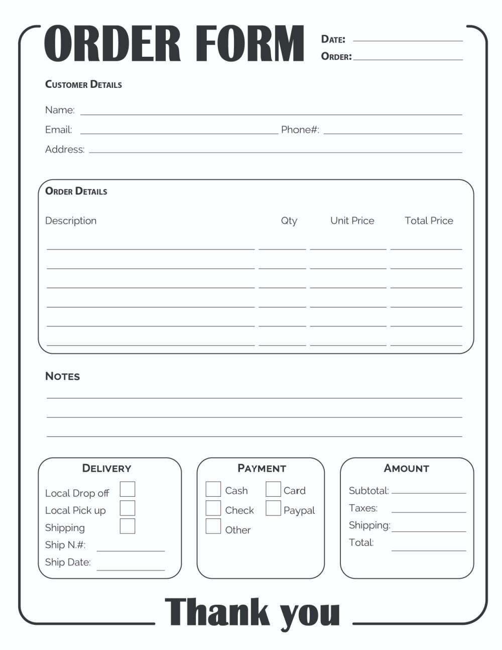 Printable Order Form Template (2 Options) regarding FREE Printable Blank Order Forms