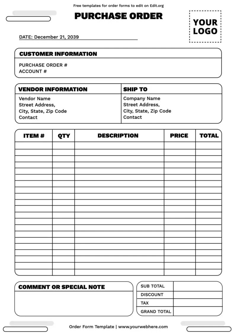 Printable Order Form Templates inside Free Printable Blank Order Forms
