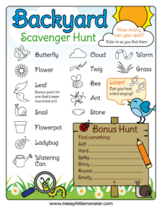 Printable Outdoor Scavenger Hunt - Messy Little Monster throughout FREE Printable Backyard Scavenger Hunt