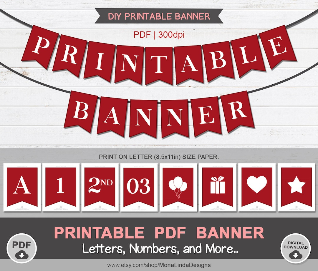 Printable Pdf Banner / Red And White Printable Pdf Alphabet Letter for FREE Printable Banner Letters Red