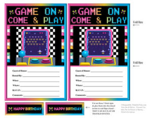 Printable Pdf Party Invitations Write In | Arcade Video Game Retro within FREE Printable Arcade Birthday Party Invitations