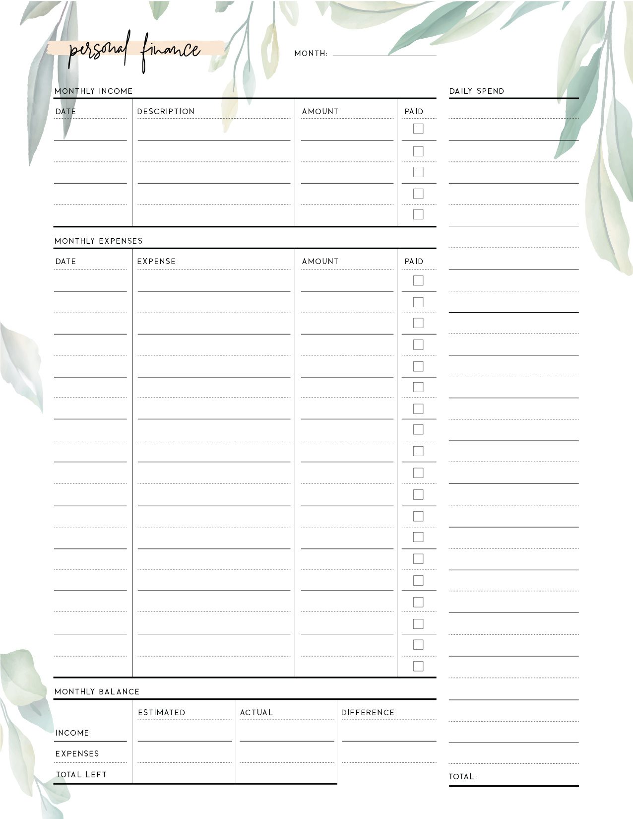Printable Personal Balance Sheet Template - World Of Printables regarding FREE Printable Blank Balance Sheet
