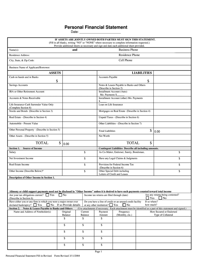Printable Personal Financial Statement - Fill Online, Printable pertaining to Free Printable Blank Financial Statement Form