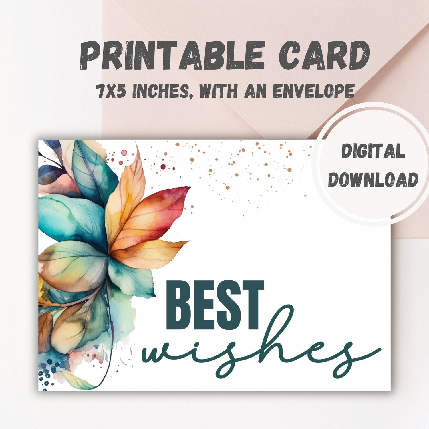 Printable Watercolor Best Wishes Greeting Card - Payhip with regard to Free Printable Best Wishes Cards