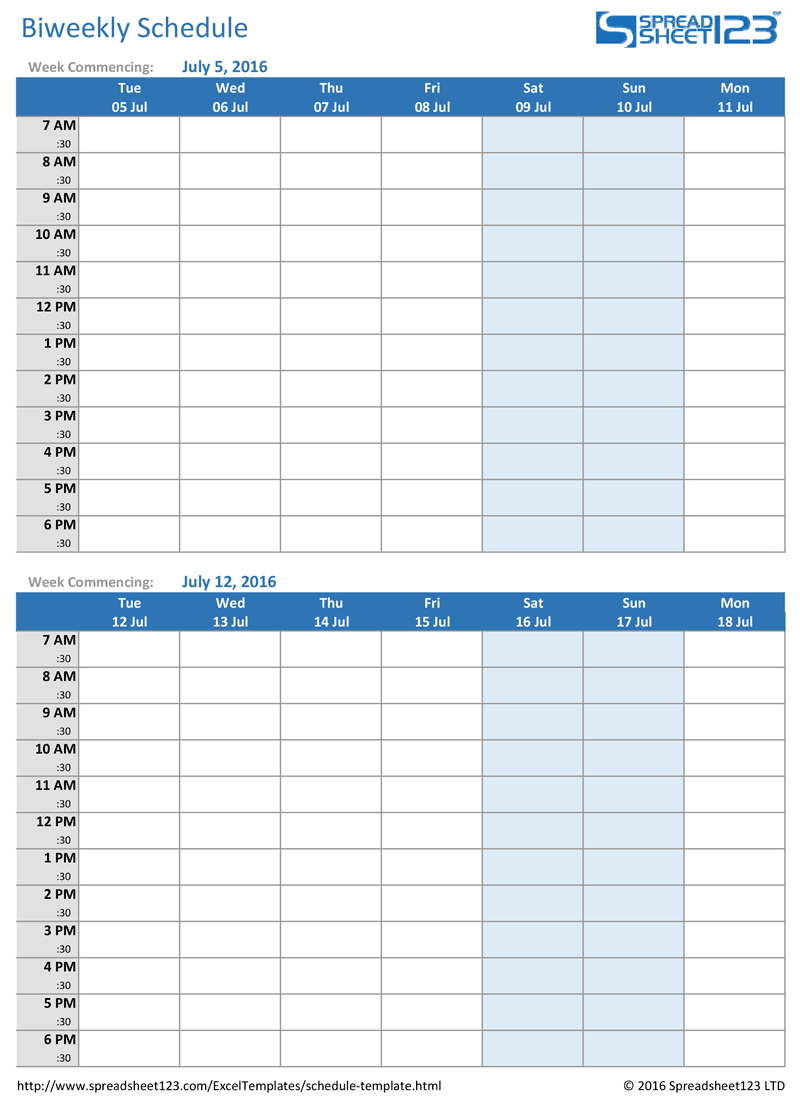 Printable Weekly And Biweekly Schedule Templates For Excel with regard to Free Printable Bi Weekly Calendar