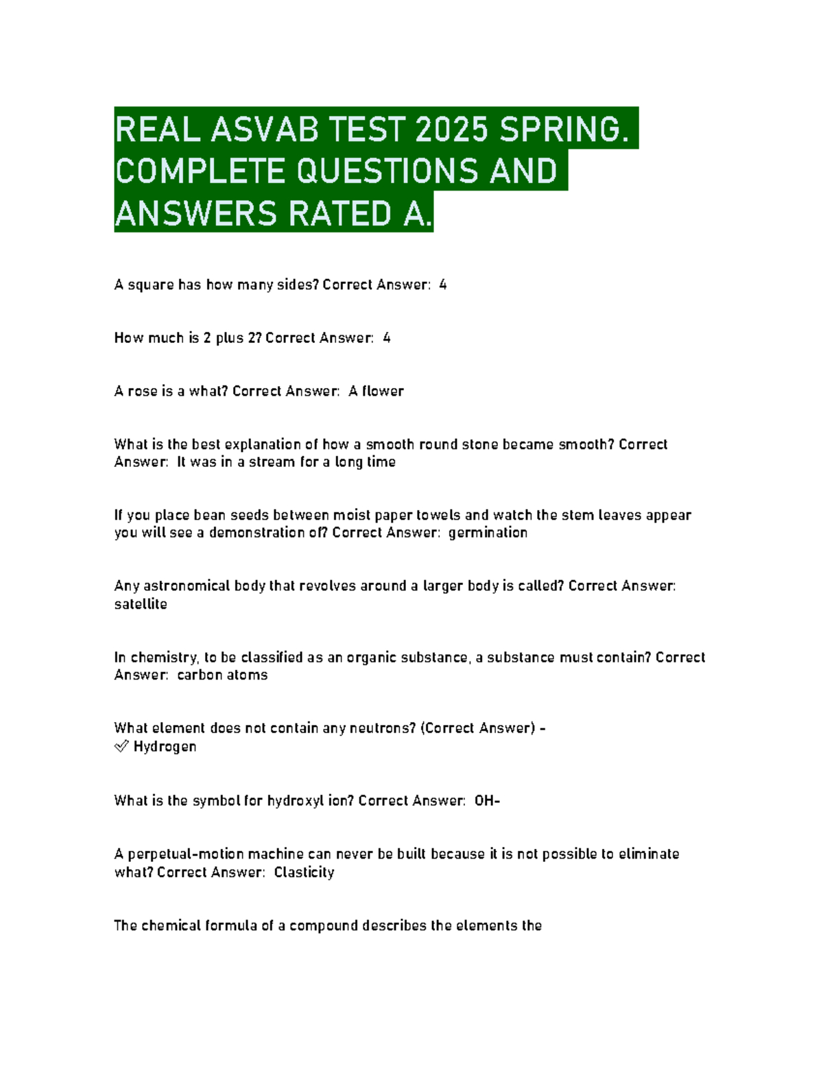 Real Asvab Test 2025 Spring: Complete Q&amp;amp;A With Top Answers - Studocu intended for Free Printable Asvab Practice Test