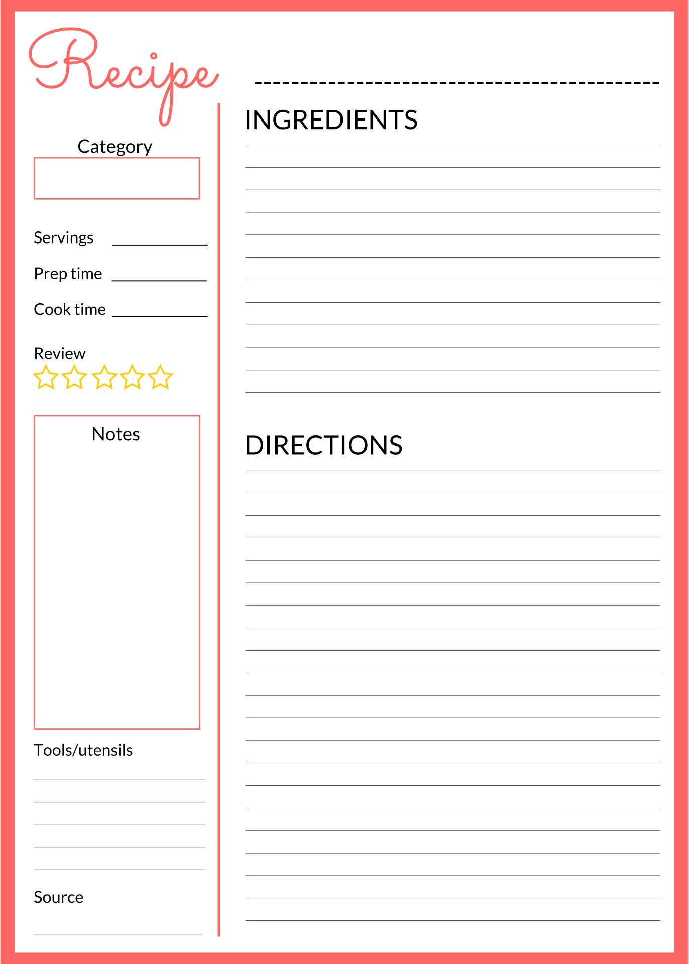 Recipe Pages 8.5X11 - 10 Free Pdf Printables | Printablee regarding Free Printable Blank Recipe Pages
