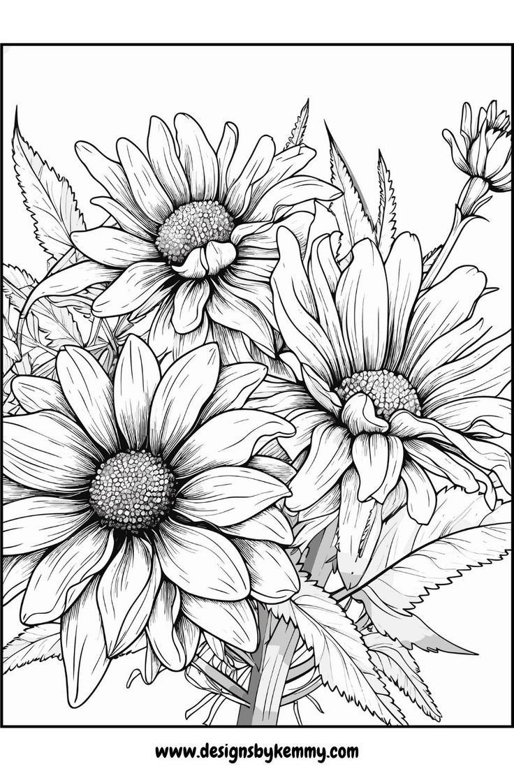 Relaxing Wild Flowers Coloring Pages | Coloring Pages For Adults for Free Printable Black And White Flowers