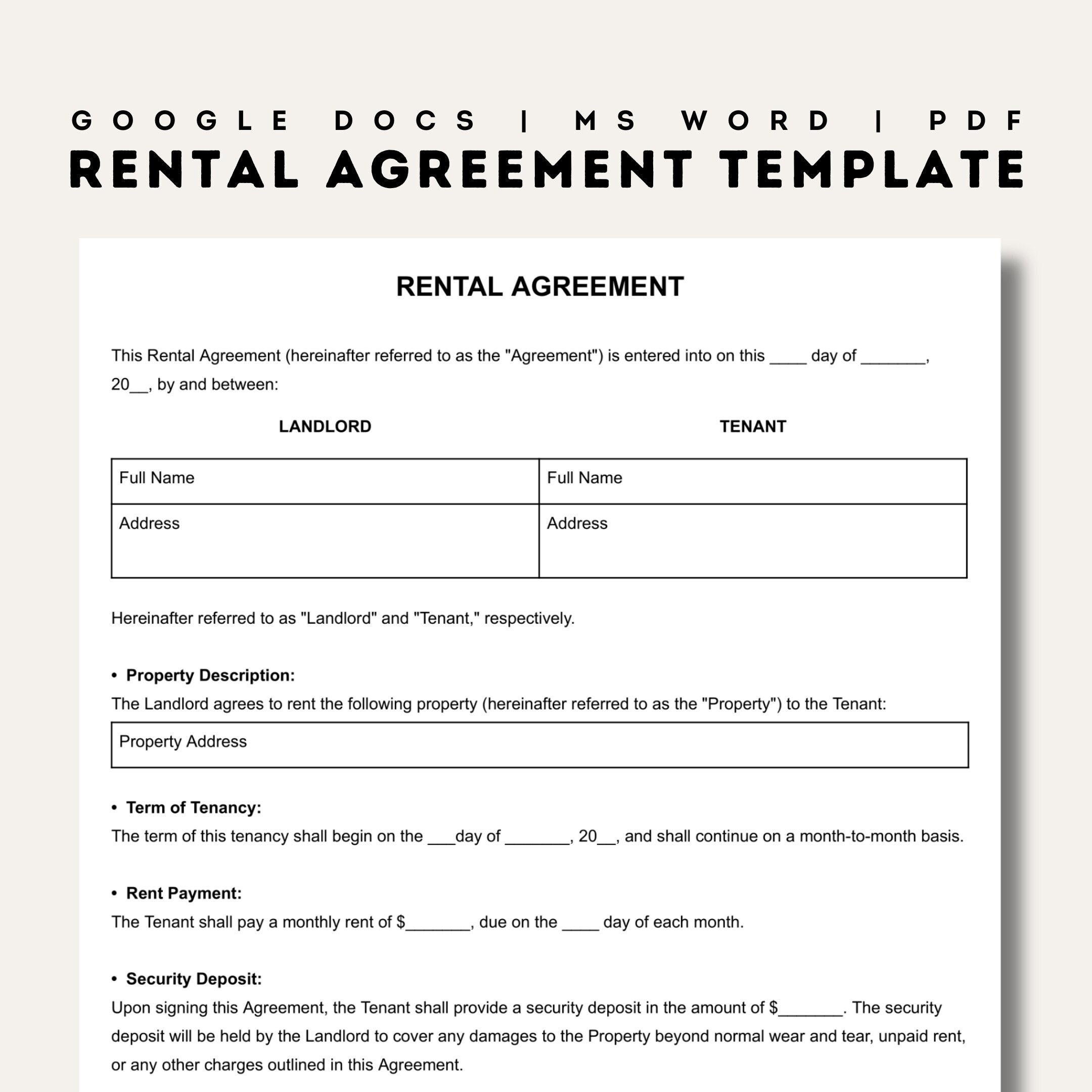 Rental Agreement Templates | Simple Editable Rental Agreements inside FREE Printable Basic Rental Agreement Form