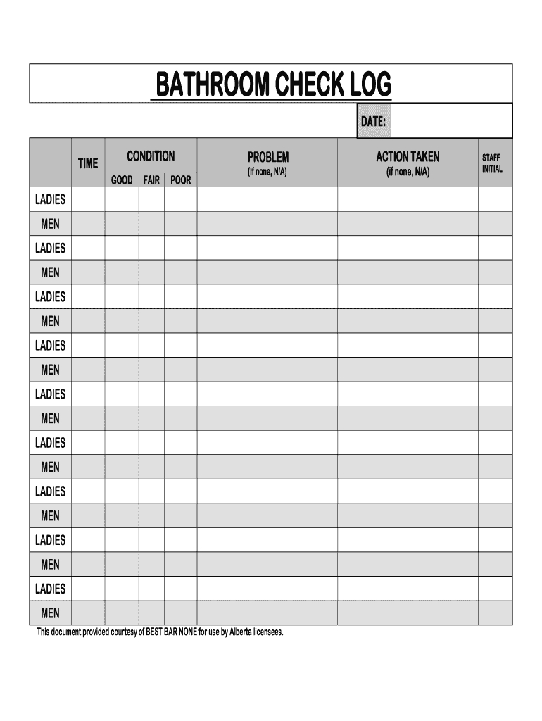 Restroom Log: Fill Out &amp;amp; Sign Online | Dochub with Free Printable Bathroom Log Sheet