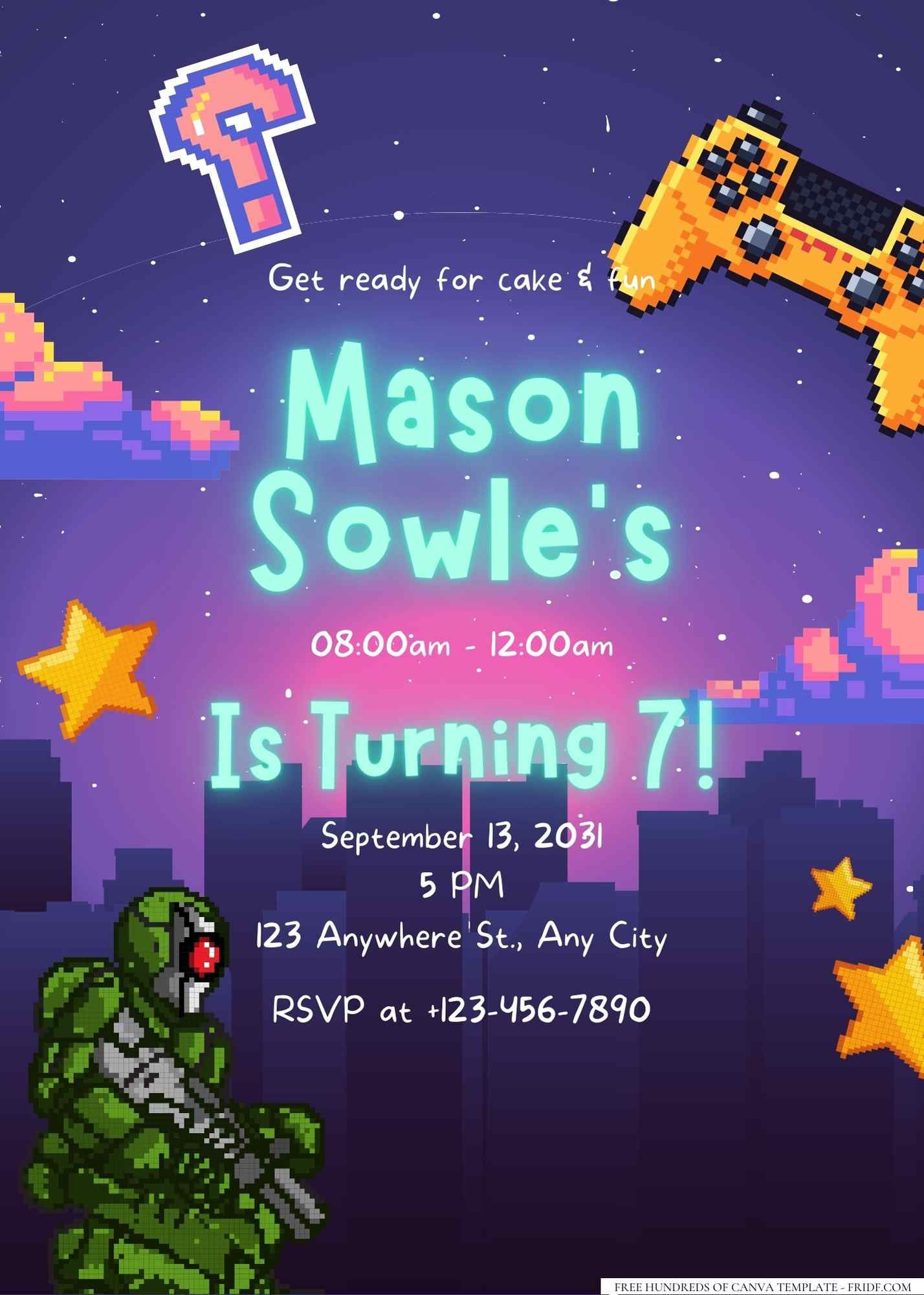 Retro Gaming Arcade Birthday Invitation Templates pertaining to FREE Printable Arcade Birthday Party Invitations