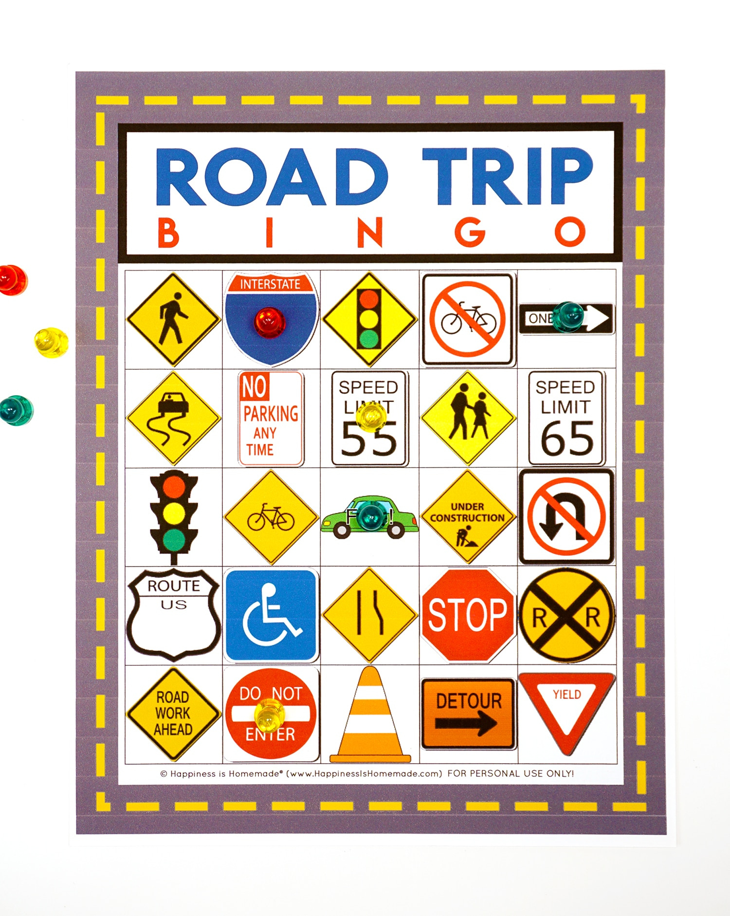 Road Trip Bingo Game - Free Printable - Happiness Is Homemade for Free Printable Bingo Games For Adults
