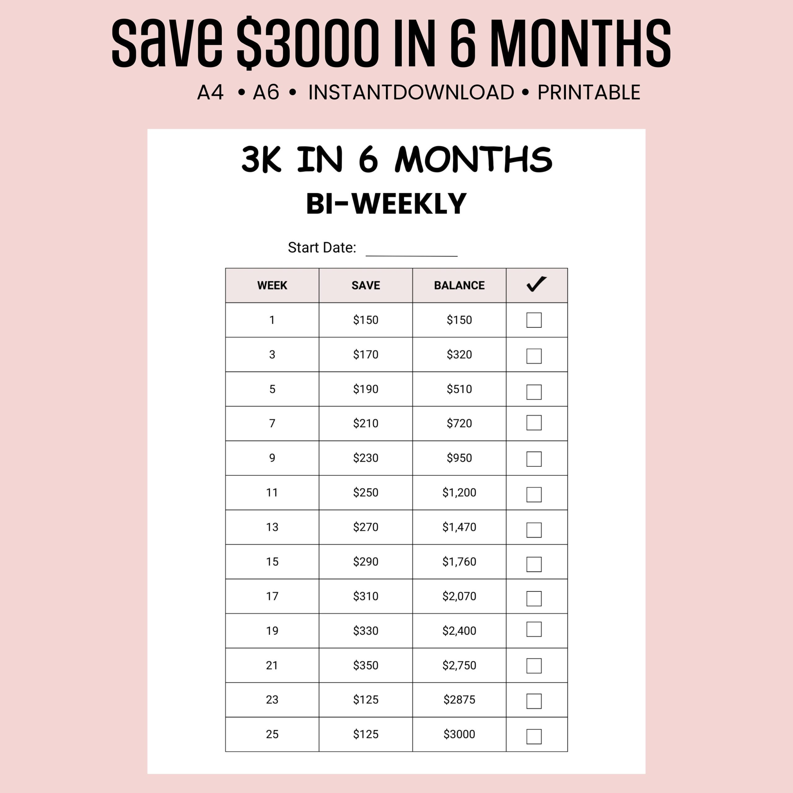 Save 3000 In 6 Months Biweekly intended for Free Printable Bi Weekly Savings Challenge