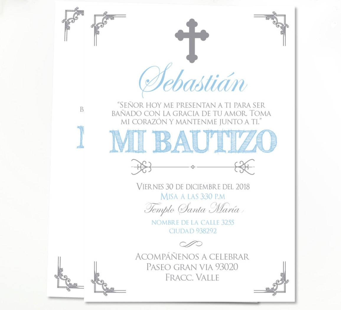 Silver Baptism Invitation Boy Spanish, Baptism Invitation throughout Free Printable Baptism Invitations In Spanish
