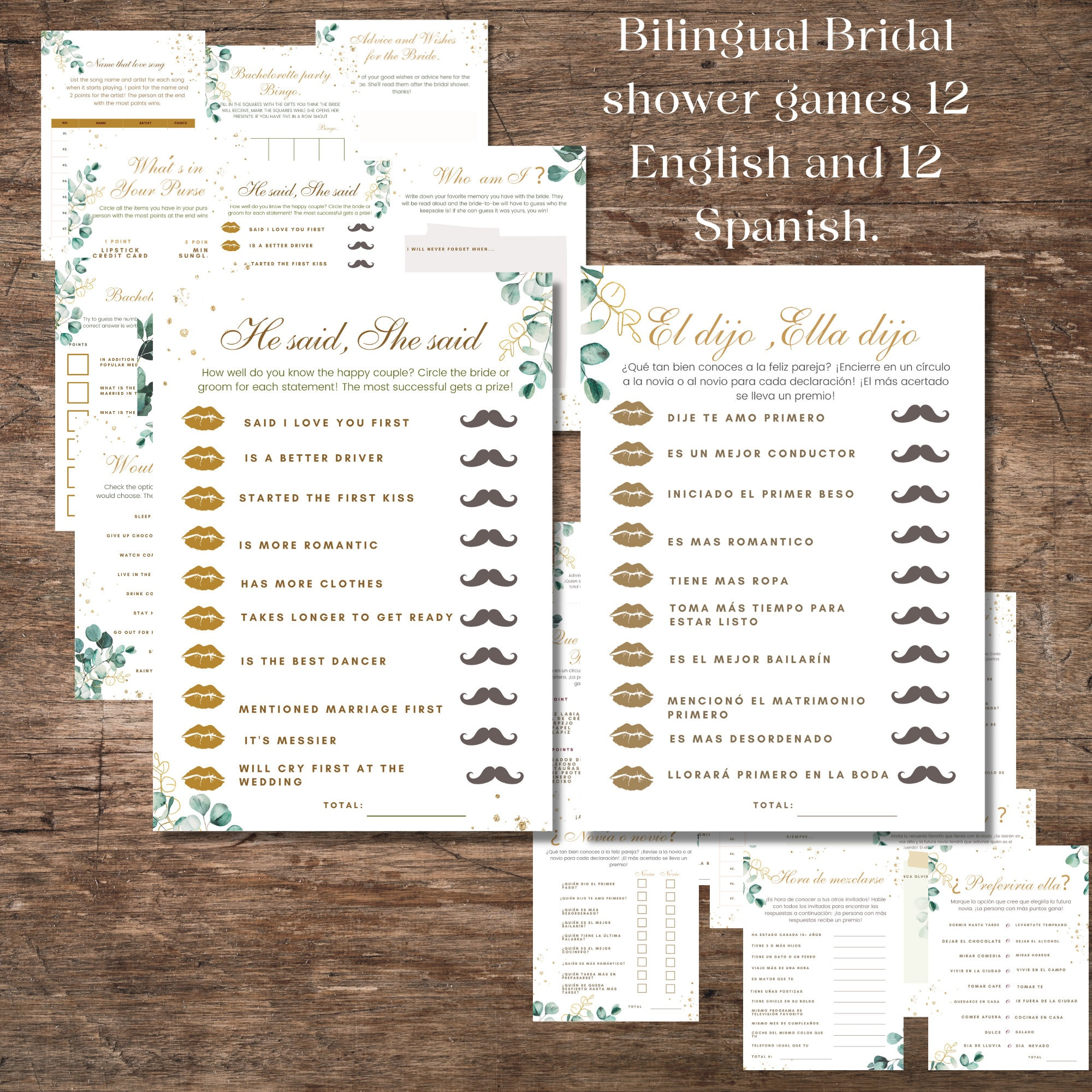 Spanish And English Printable Bridal Shower Games Set, Bilingual with Free Printable Bridal Shower Games In Spanish