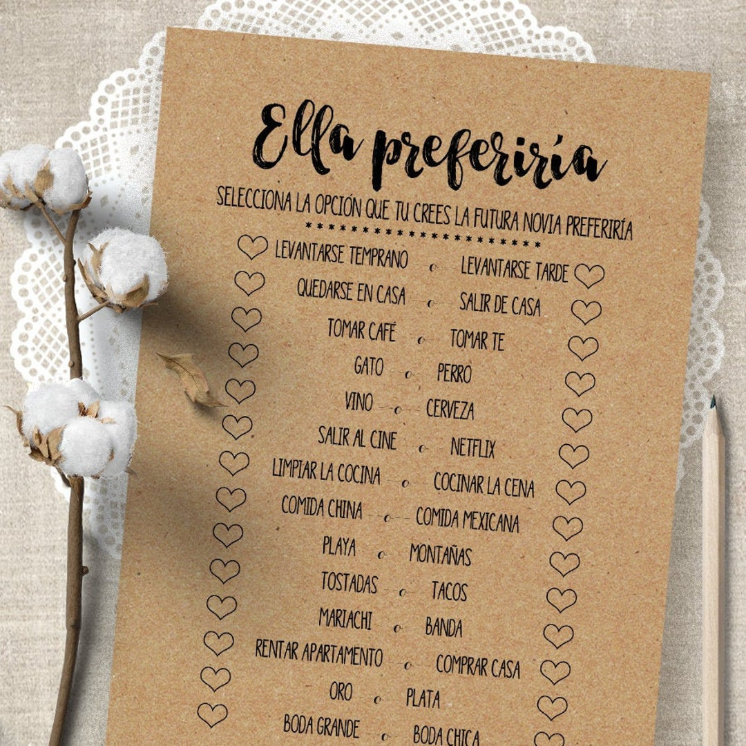 Spanish Bridal Shower Games, Ella Preferiria, Wedding Games within Free Printable Bridal Shower Games In Spanish