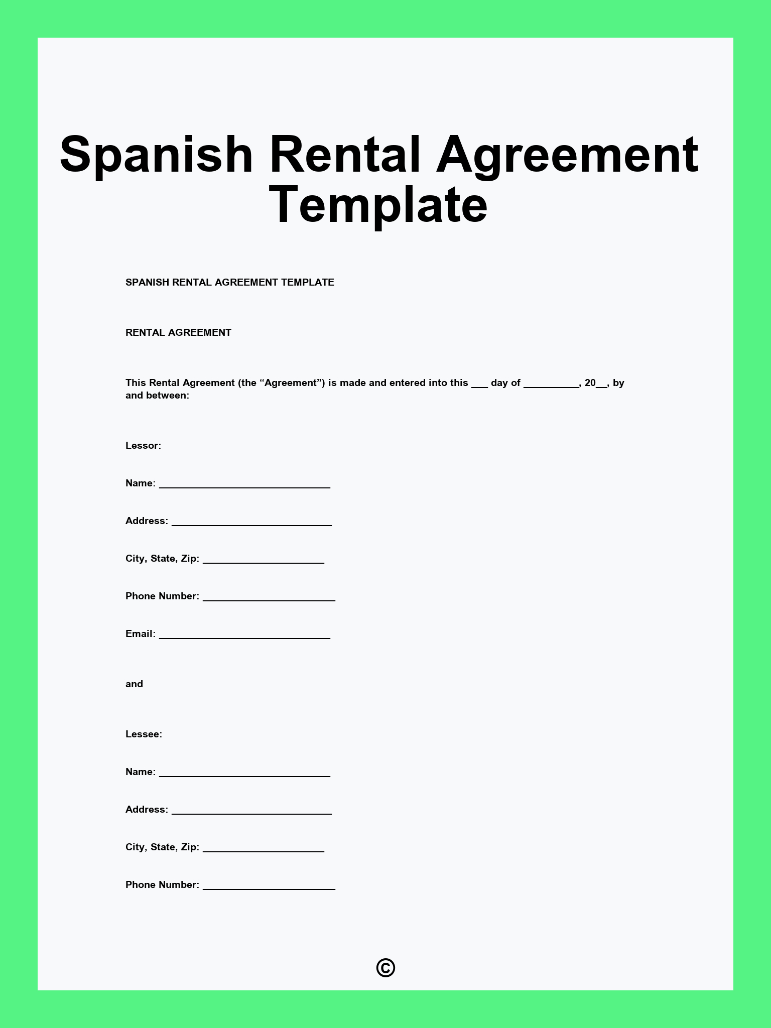 Spanish Rental Agreement Template with regard to FREE Printable Basic Rental Agreement In Spanish