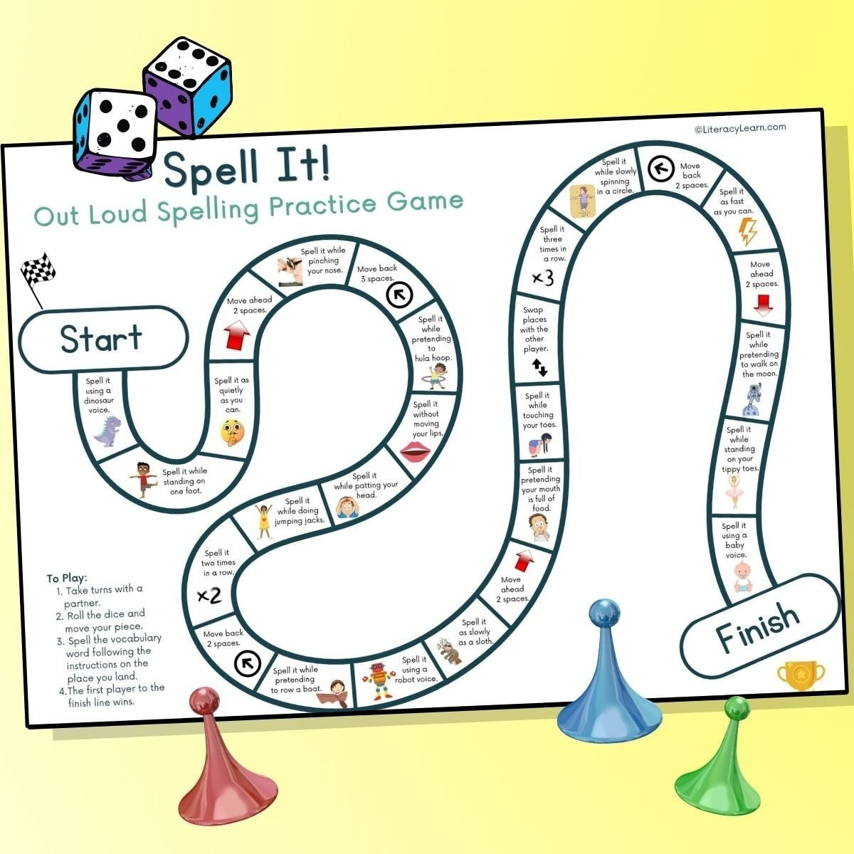Spelling Practice Printable Board Game (Free) - Literacy Learn pertaining to Free Printable Board Games For Adults