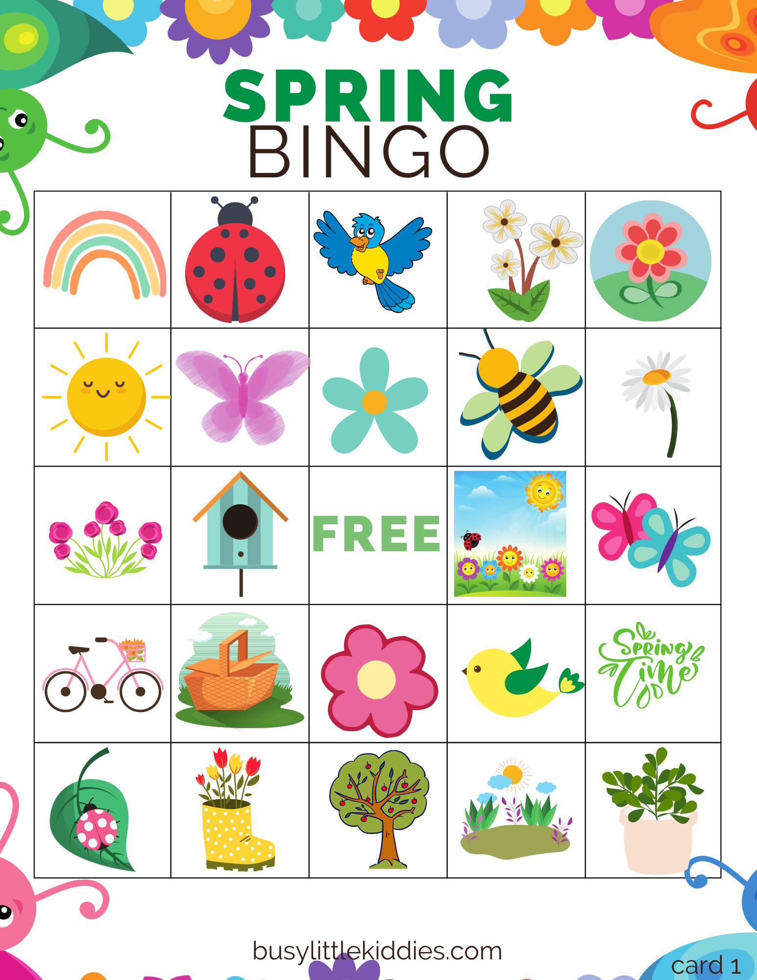 Spring Bingo Free Printable For Kids 4 Players - Busy Little Kiddies inside Free Printable Bingo For Kids