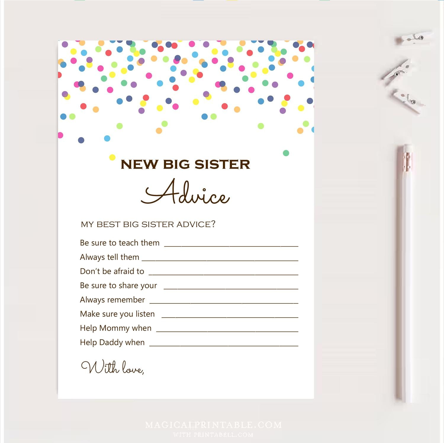 Sprinkle Big Sister Baby Shower Advice, Advice For Big Sister To throughout FREE Printable Big Sister Cards