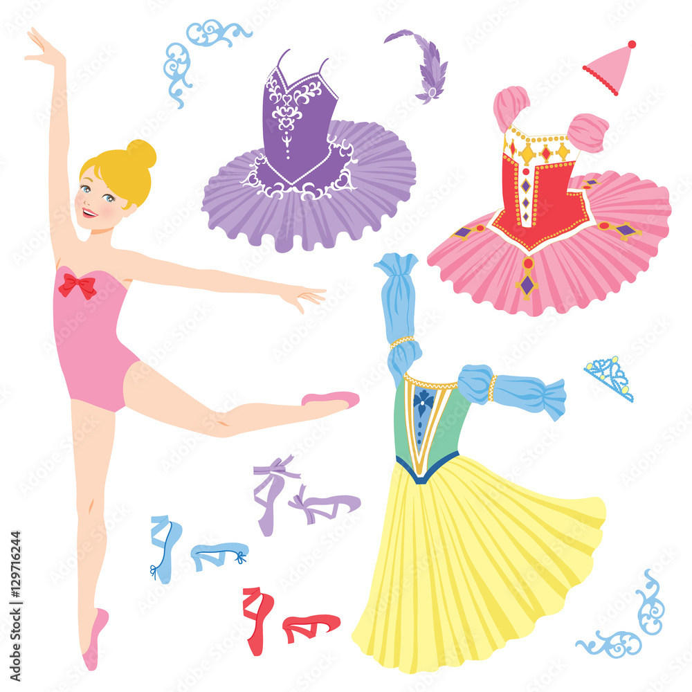 Stock-Vektorgrafik „Ballerina Paper Doll “ | Adobe Stock for Free Printable Ballerina Paper Dolls