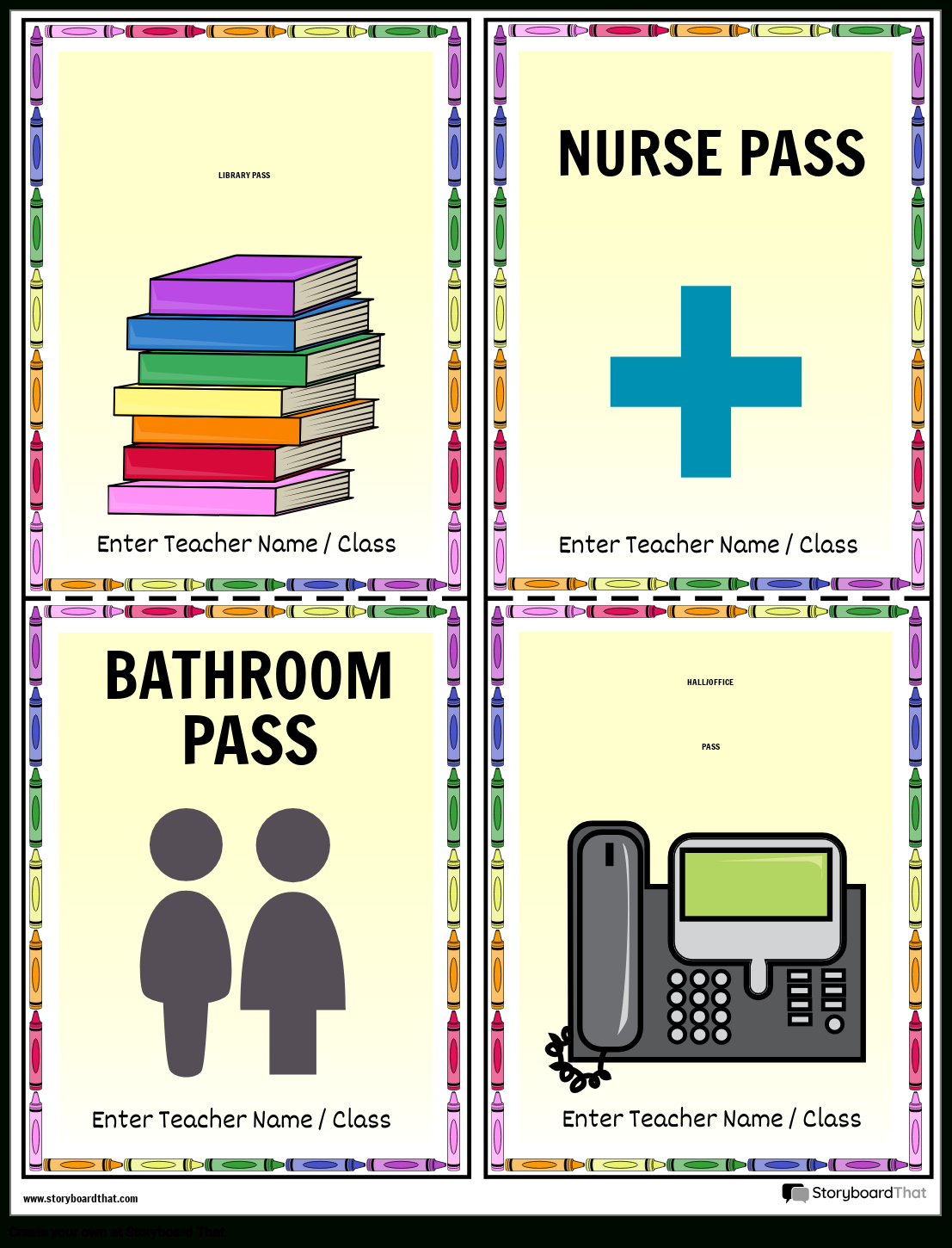 Storyboard That: Free Printable Hall Passes For Classrooms intended for Free Printable Bathroom Pass Template