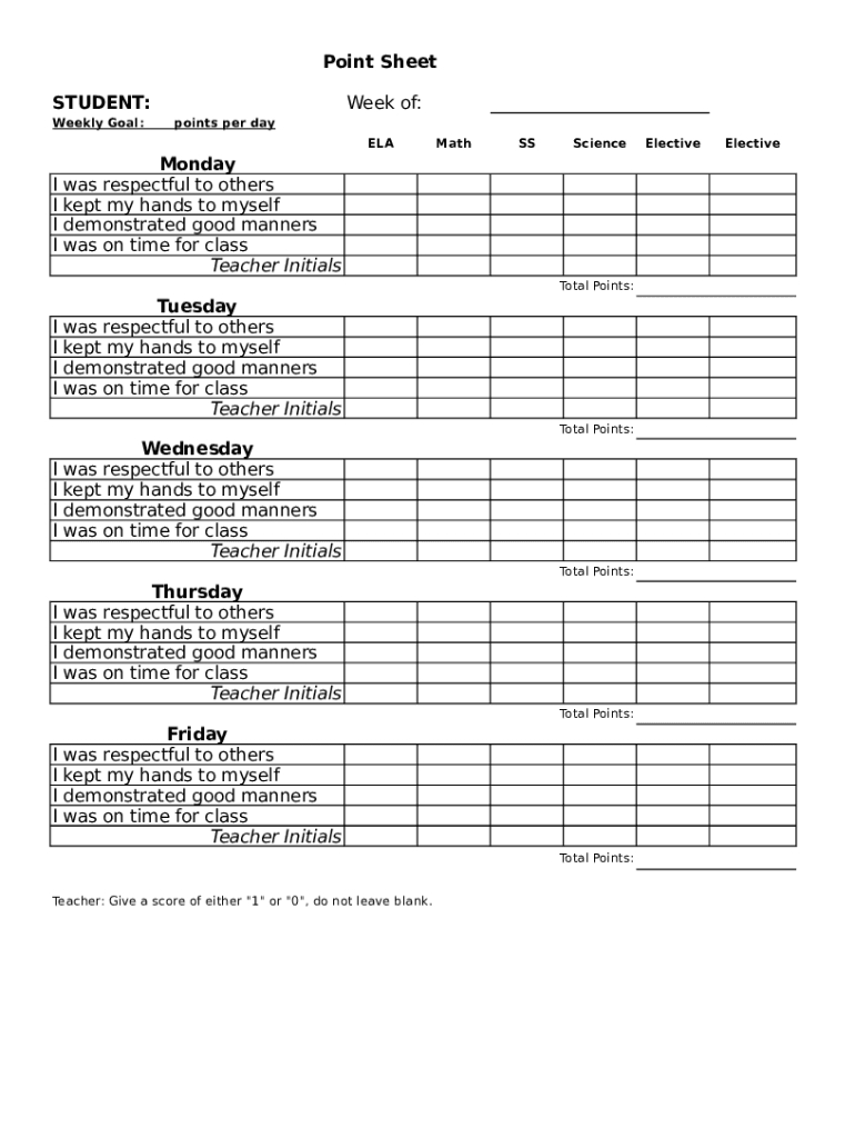 Student Behavior Sheet Form - Fill Online, Printable, Fillable in FREE Printable Behavior Point Sheets