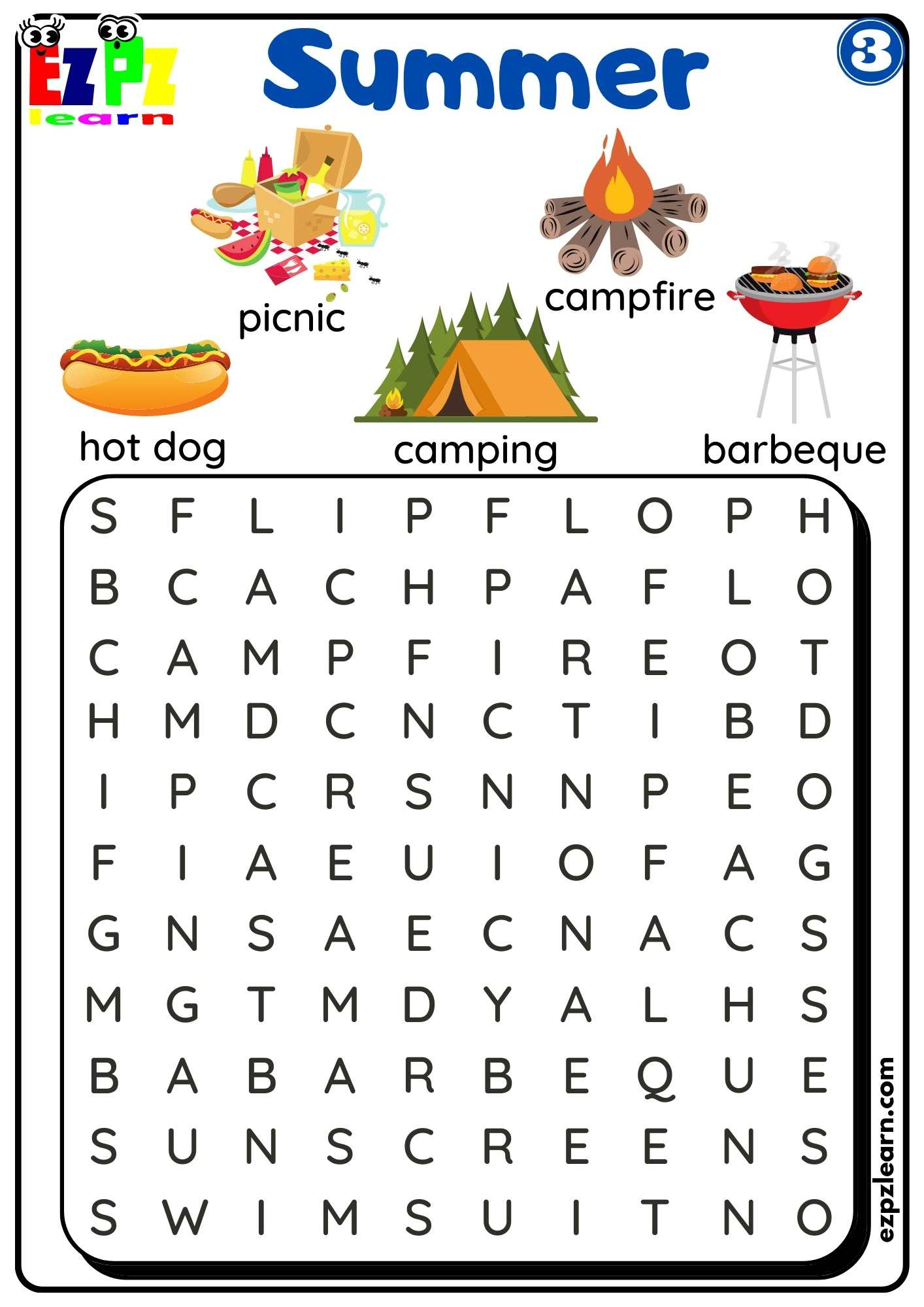 Summer And Beach Word Search Activity For Kids Set 3 - Ezpzlearn throughout Free Printable Beach Word Search