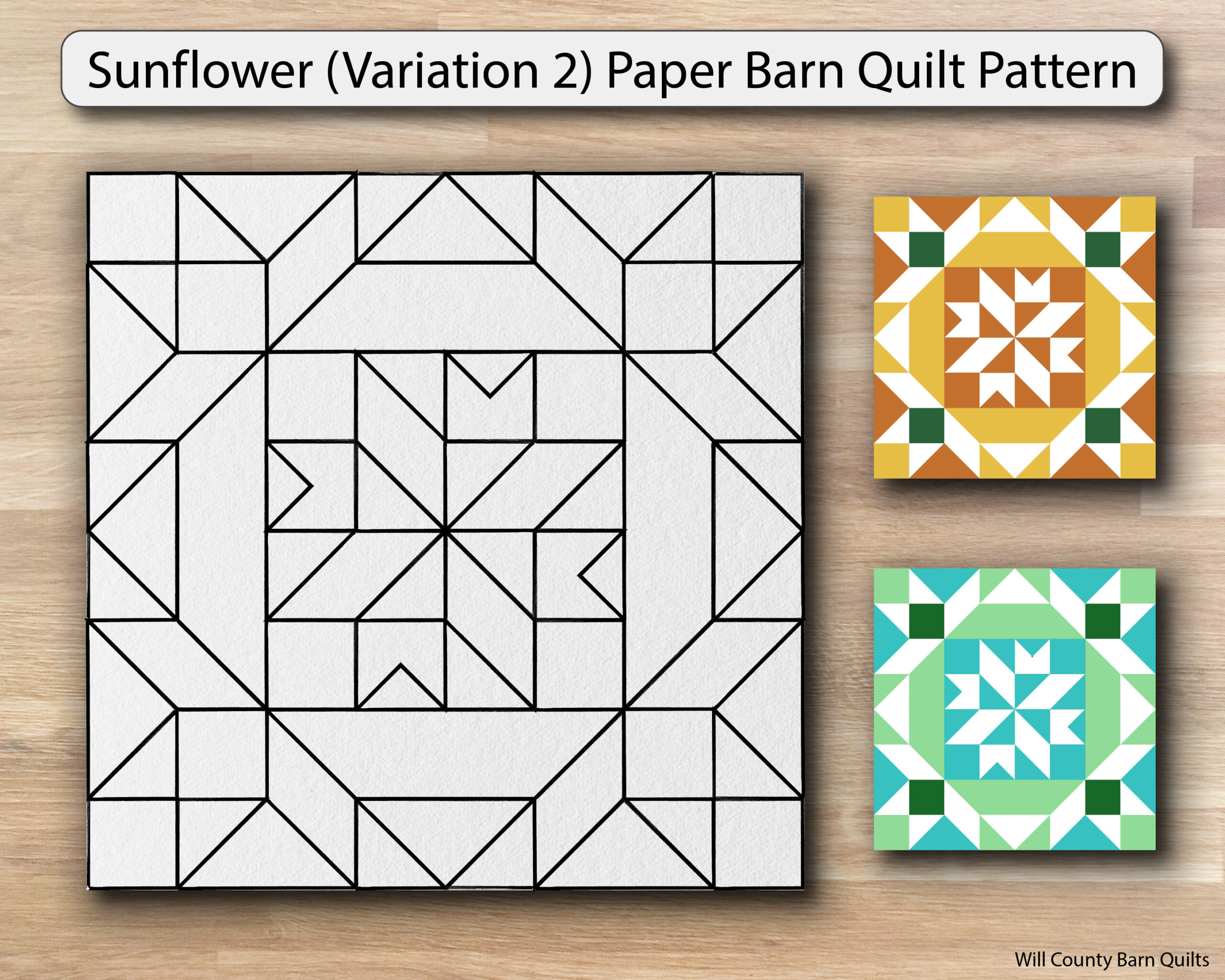 Sunflower (Variation 2) Paper Printed Barn Quilt Pattern (Sizes pertaining to Free Printable Barn Quilt Patterns To Download