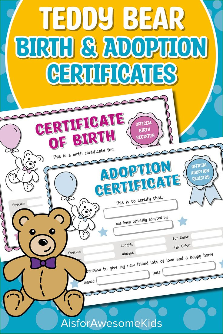 Teddy Birth Certificates, Plushie Adoption Form, Soft Toy Gift within Free Printable Build A Bear Birth Certificate Template