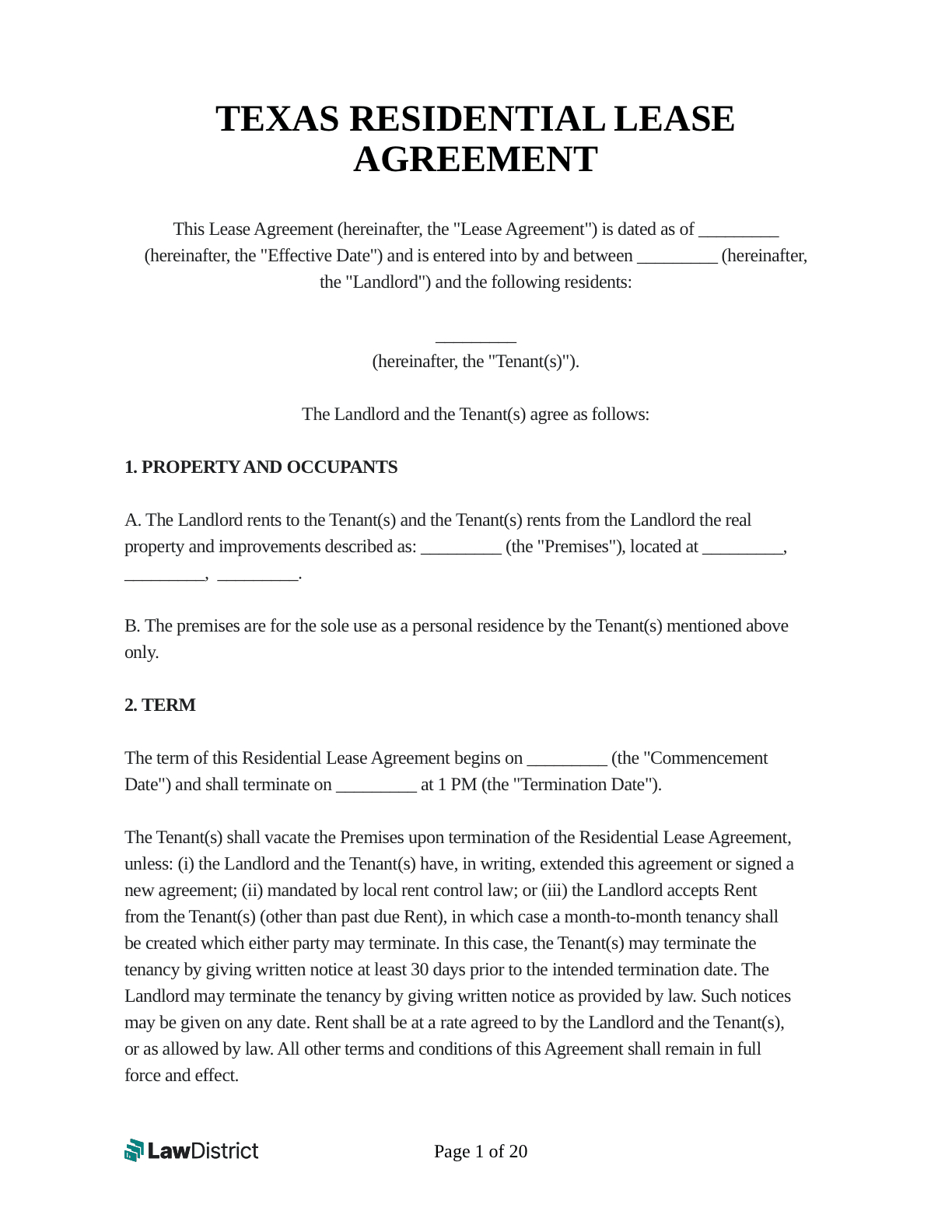 Texas Residential Lease Agreement Form | Free Pdf &amp;amp; Sample with Free Printable Basic Rental Agreement Texas