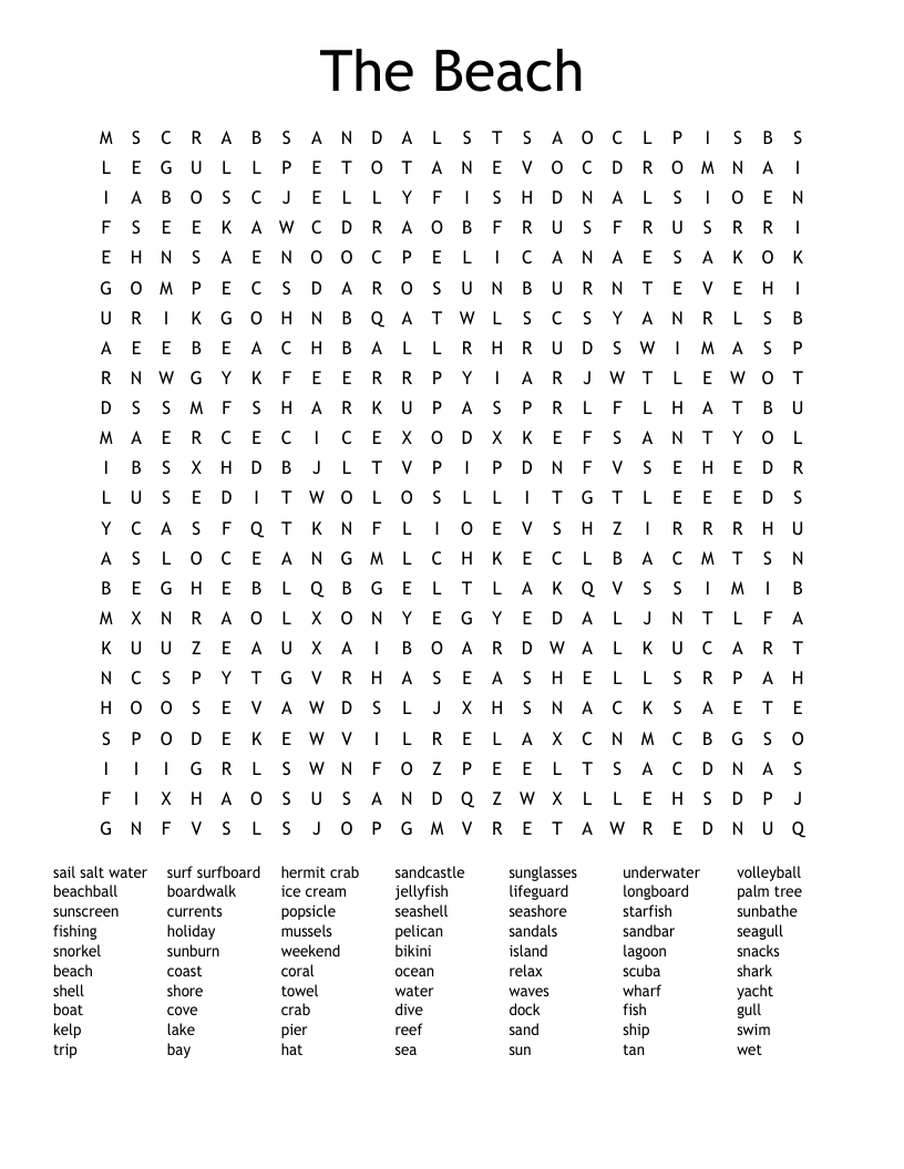 The Beach Word Search - Wordmint intended for Free Printable Beach Word Search