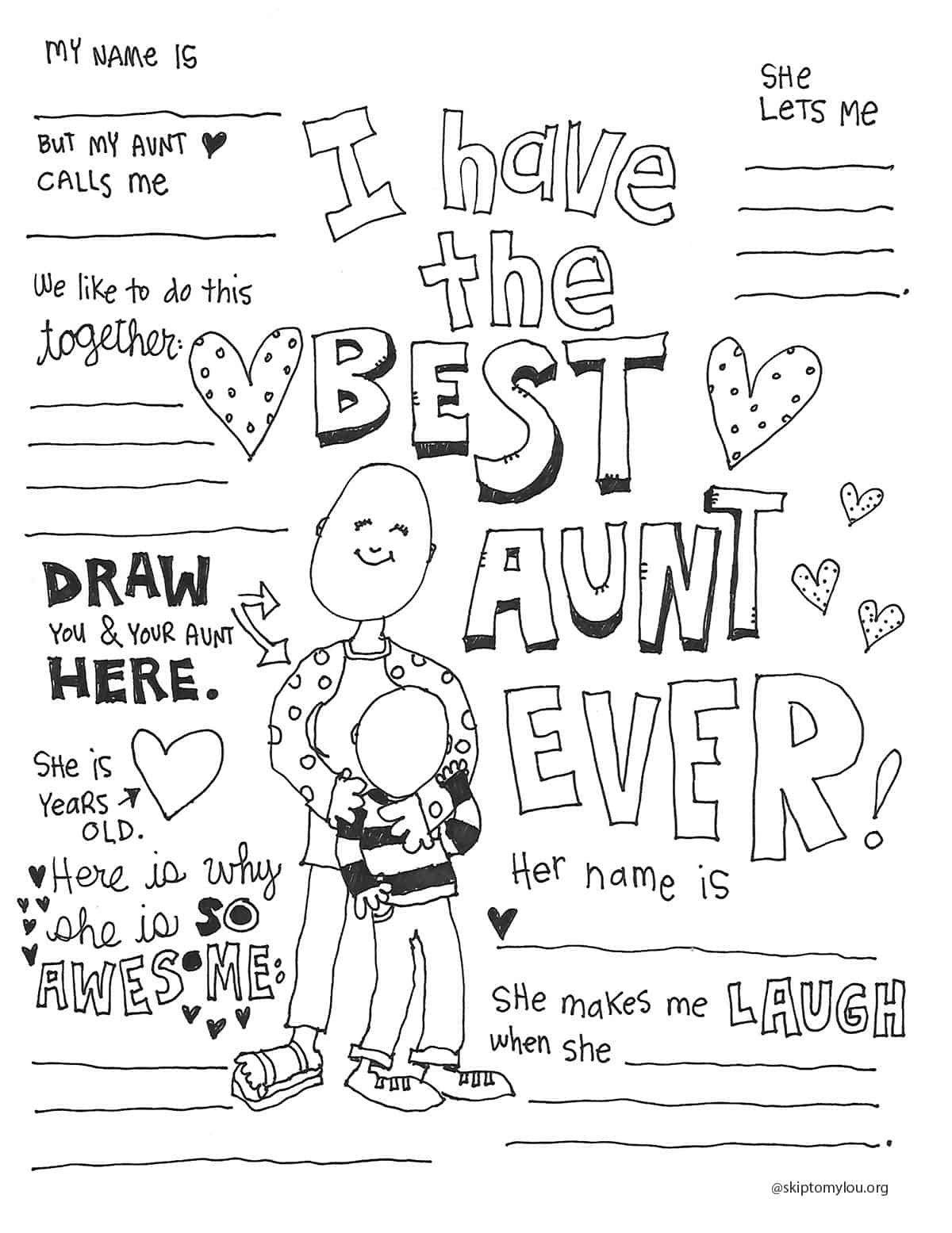 The Best Aunt Coloring Page | Skip To My Lou in Free Printable Aunt Birthday Cards