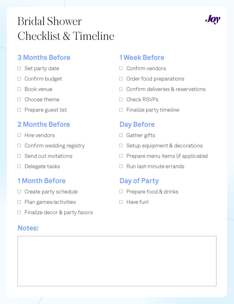 The Essential Bridal Shower Checklist To Plan The Perfect Party - Joy throughout FREE Printable Bridal Shower Checklist