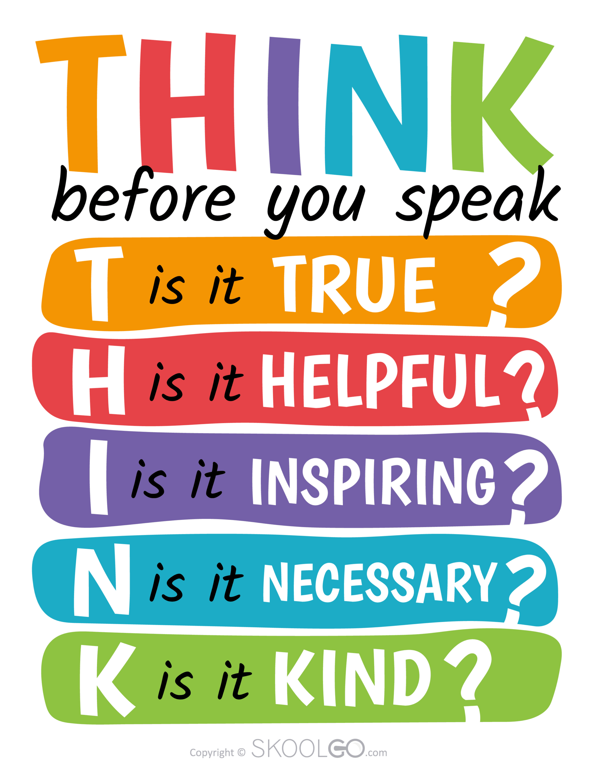 Think Before You Speak - Free Classroom Poster - Skoolgo in Free Printable Before You Speak Think Printable