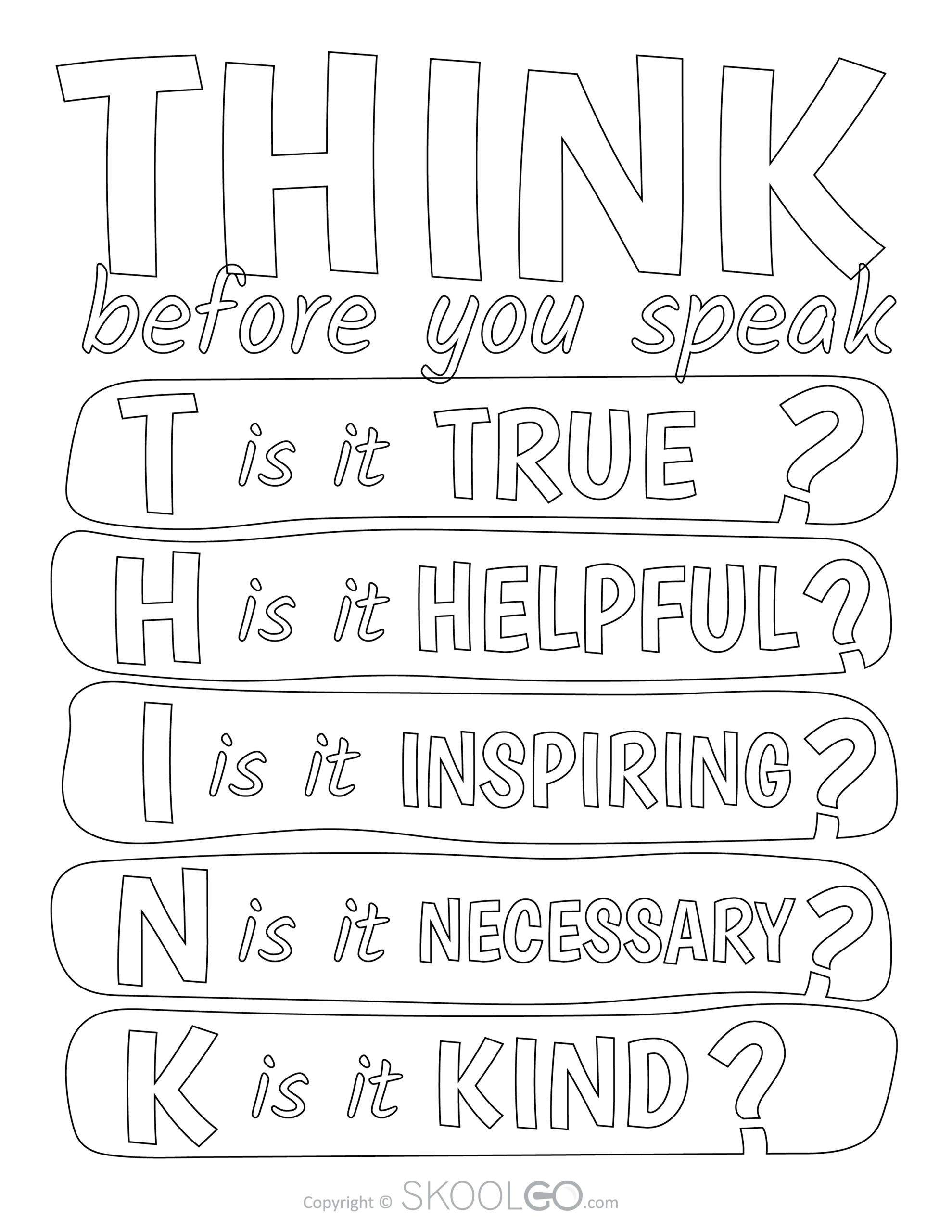 Think Before You Speak - Free Classroom Poster - Skoolgo within Free Printable Before You Speak Think Printable