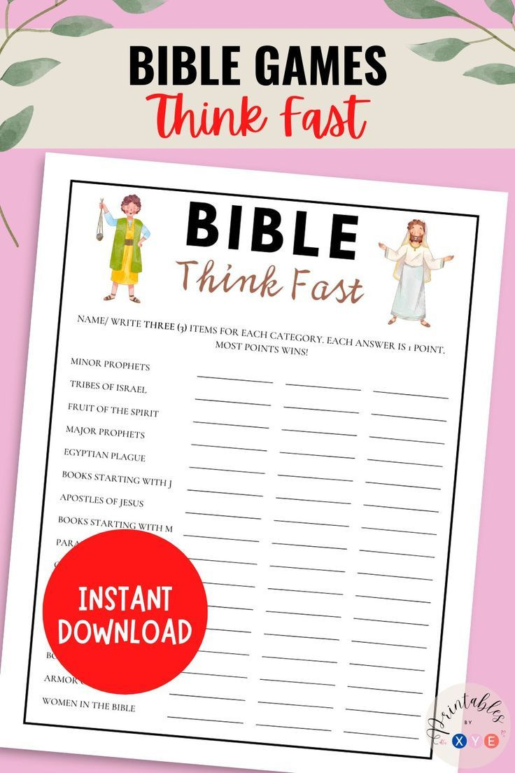 Think Fast Christian Bible Game, Printable Family Bible Game in Free Printable Bible Games For Youth
