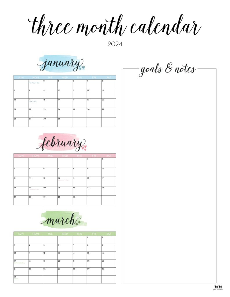 Three Month/Quarterly Calendars - 36 Free Calendars | Printabulls within Free Printable Blank 3 Month Calendar